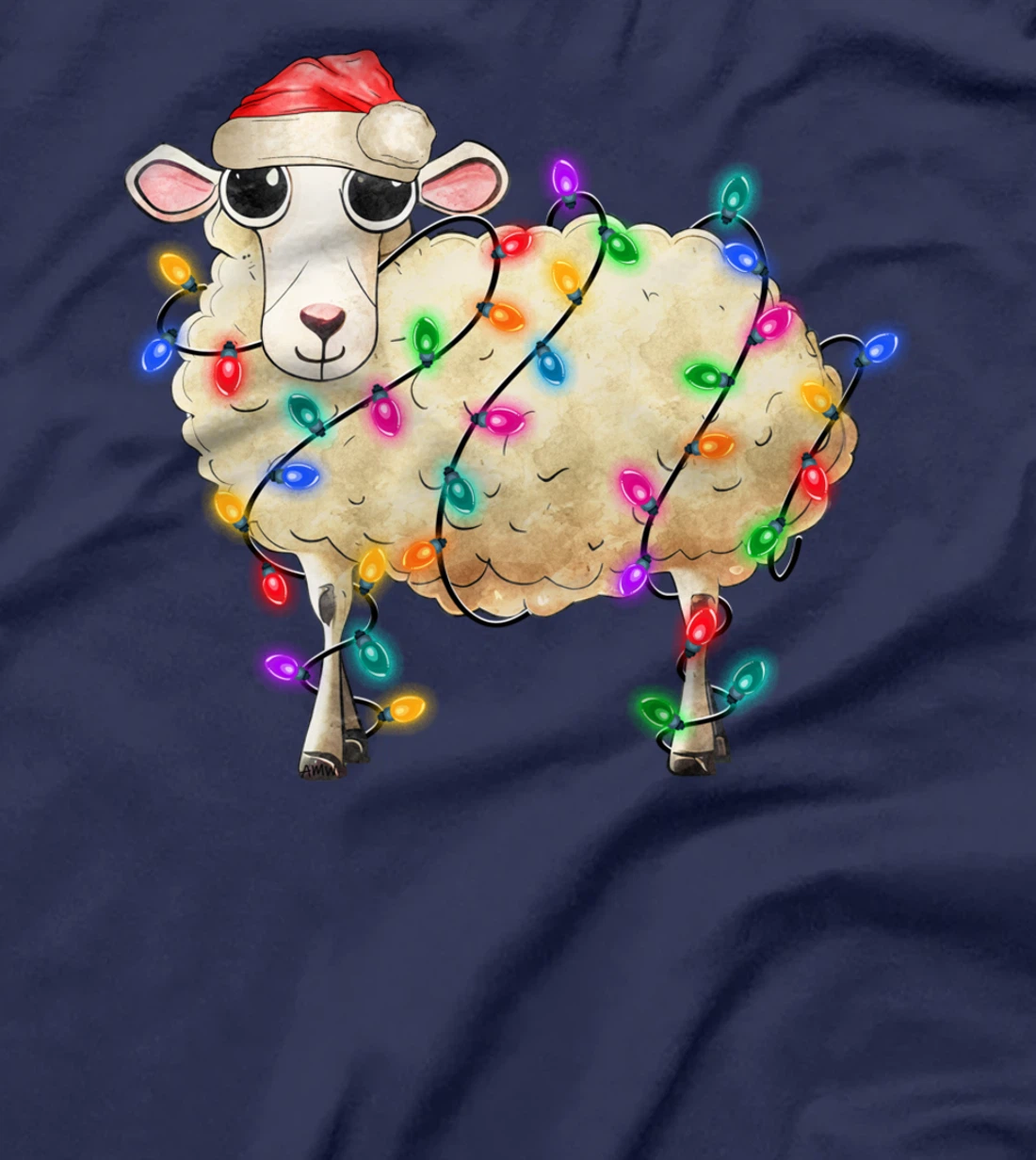 Cute Christmas Sheep tangled in lights (C) T-Shirt
