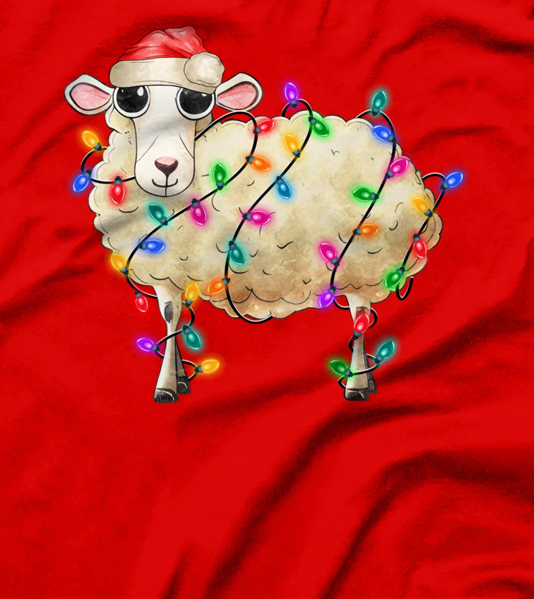 Cute Christmas Sheep tangled in lights (C) T-Shirt