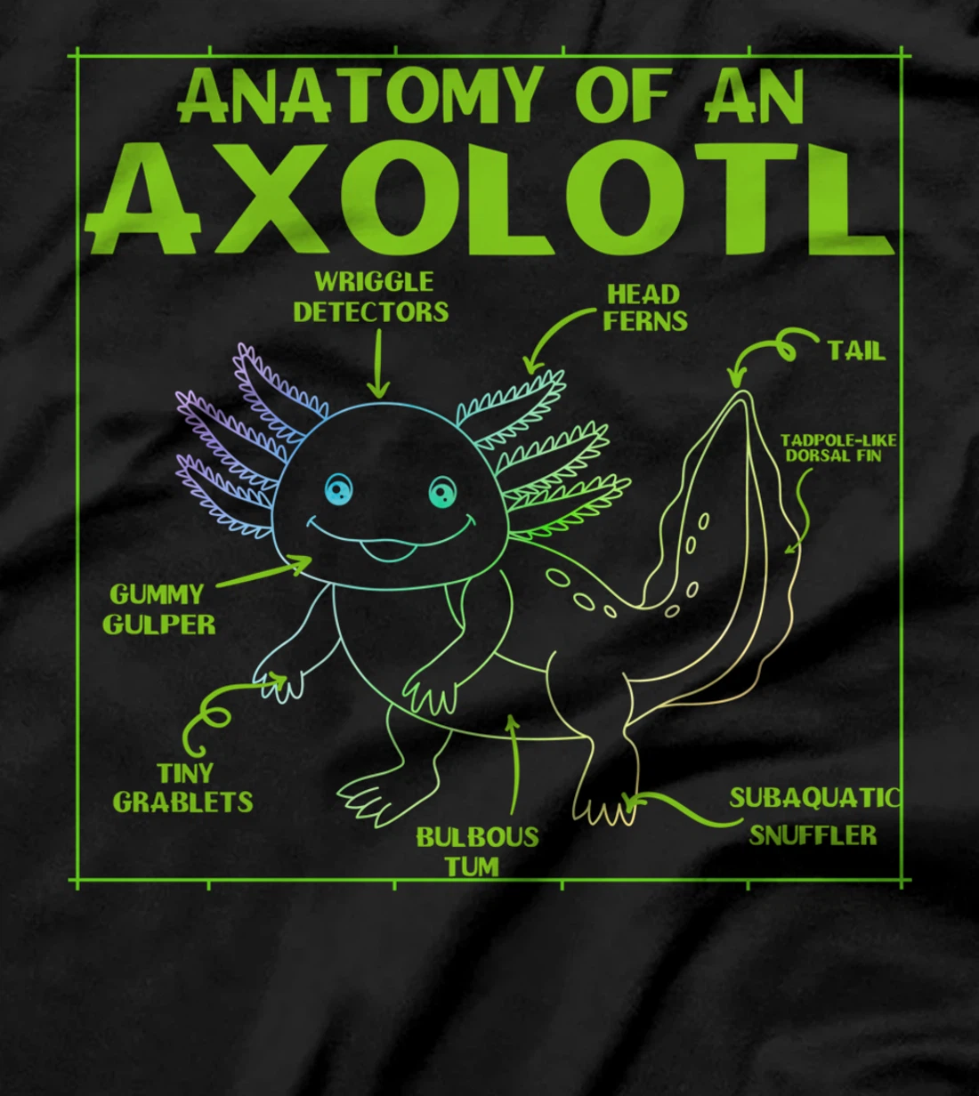 Axolotl Anatomy of an Axolotl Funny Japan Anime Boys Girls T-Shirt
