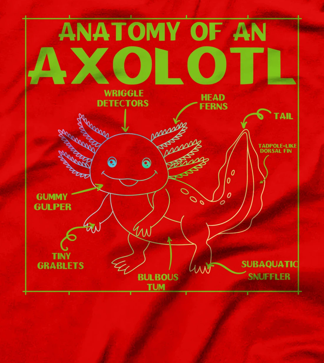 Axolotl Anatomy of an Axolotl Funny Japan Anime Boys Girls T-Shirt