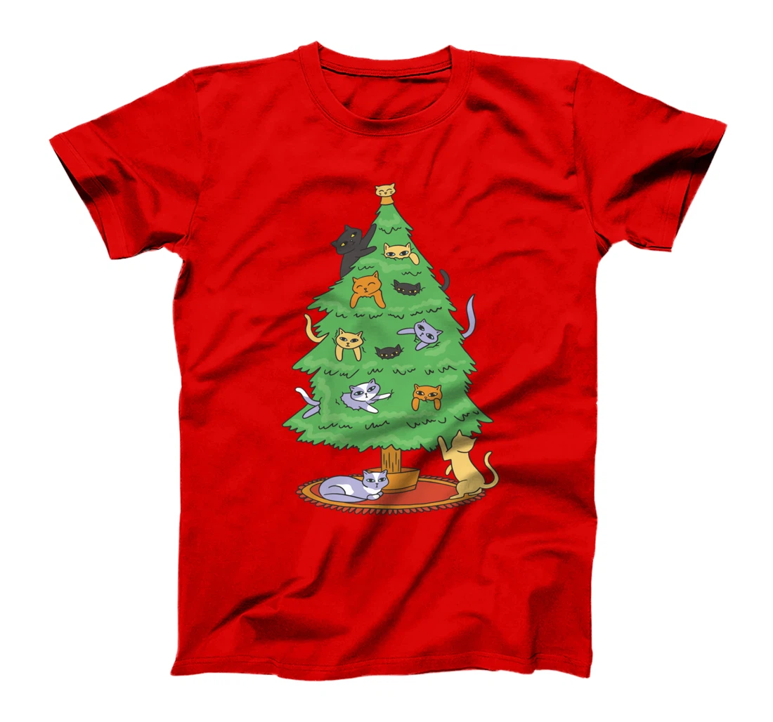 Ugly Christmas Cartoon Cat Tree Winter Advent T-Shirt