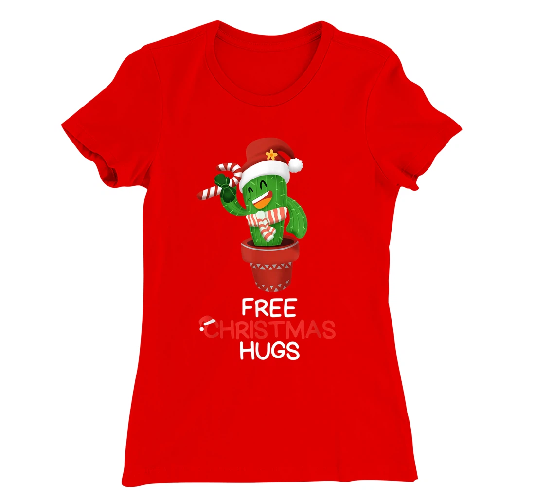 Free Christmas Hugs Cactus T-Shirt, Kid T-Shirt and Women T-Shirt