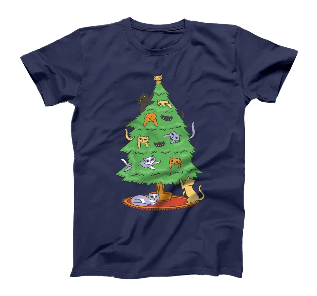 Ugly Christmas Cartoon Cat Tree Winter Advent T-Shirt