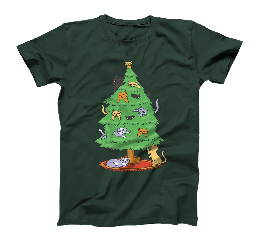 Ugly Christmas Cartoon Cat Tree Winter Advent T-Shirt