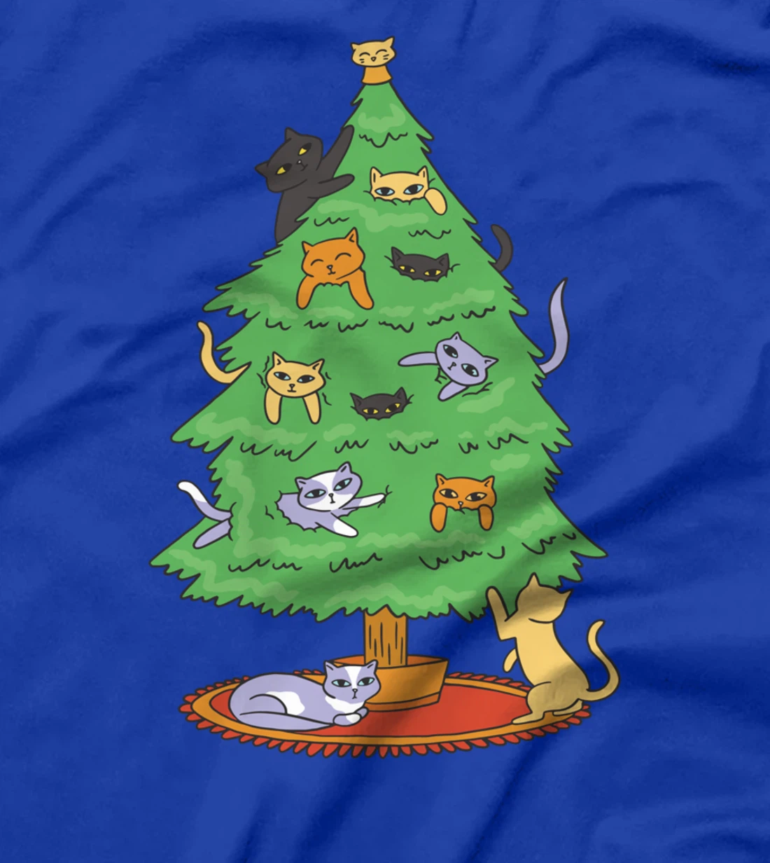 Ugly Christmas Cartoon Cat Tree Winter Advent T-Shirt