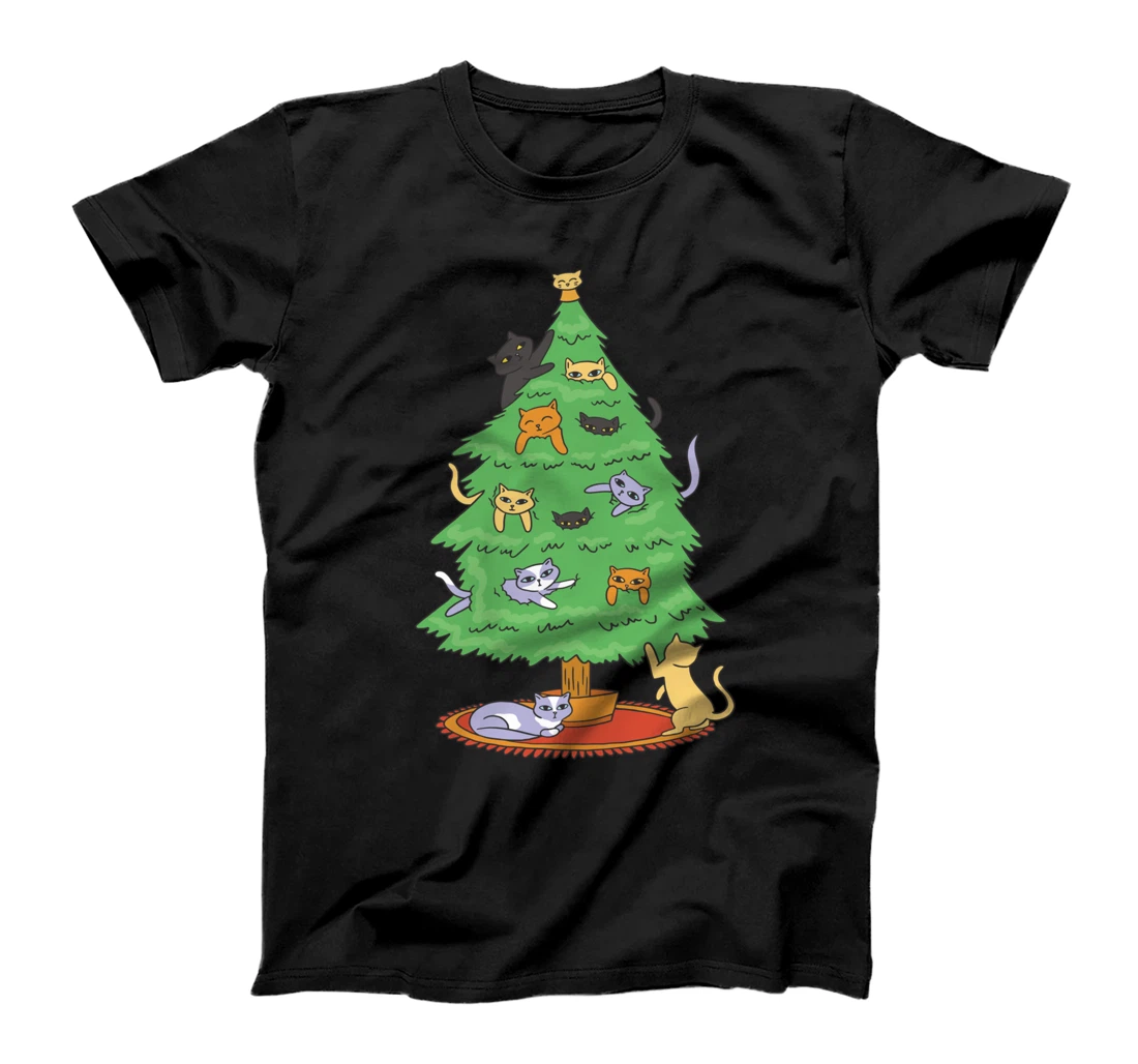 Ugly Christmas Cartoon Cat Tree Winter Advent T-Shirt