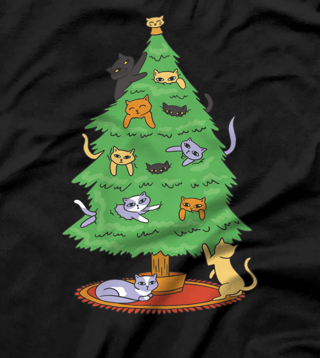 Ugly Christmas Cartoon Cat Tree Winter Advent T-Shirt
