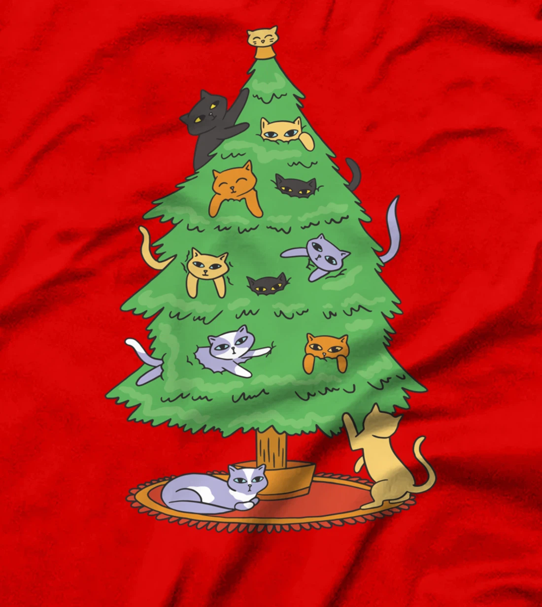 Ugly Christmas Cartoon Cat Tree Winter Advent T-Shirt
