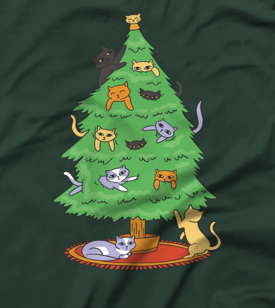 Ugly Christmas Cartoon Cat Tree Winter Advent T-Shirt