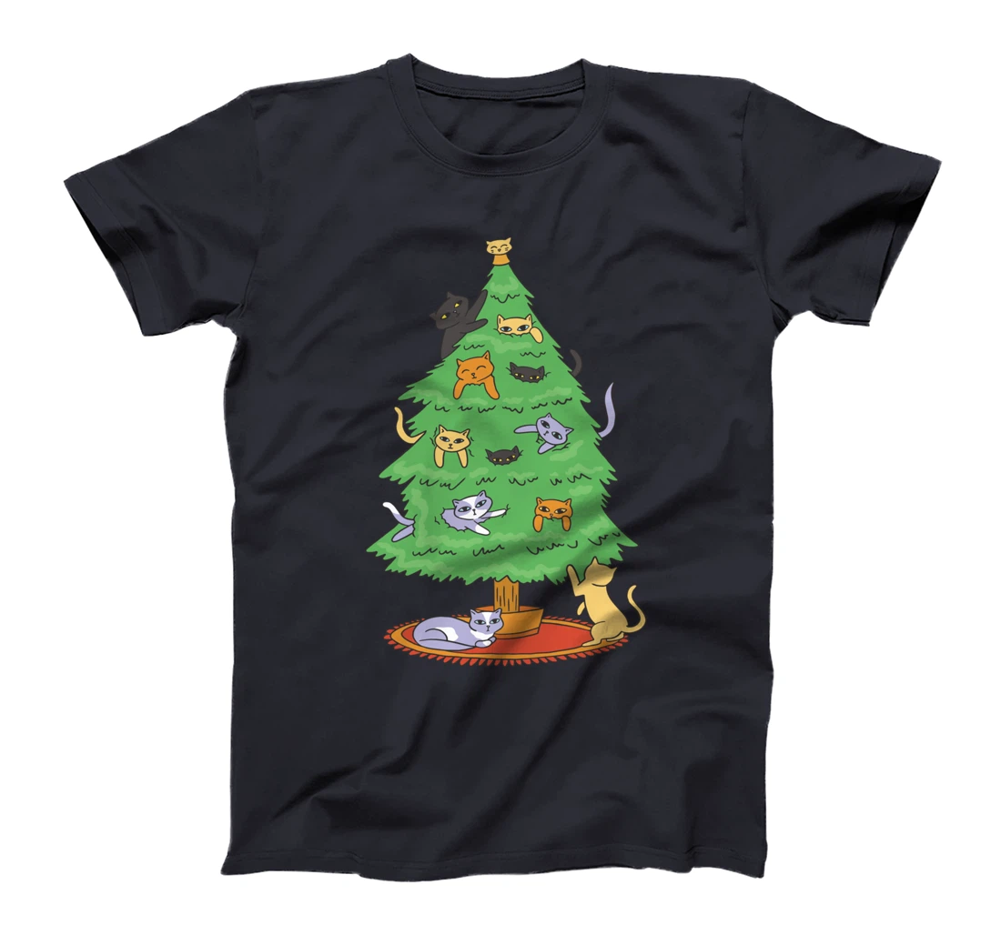 Ugly Christmas Cartoon Cat Tree Winter Advent T-Shirt
