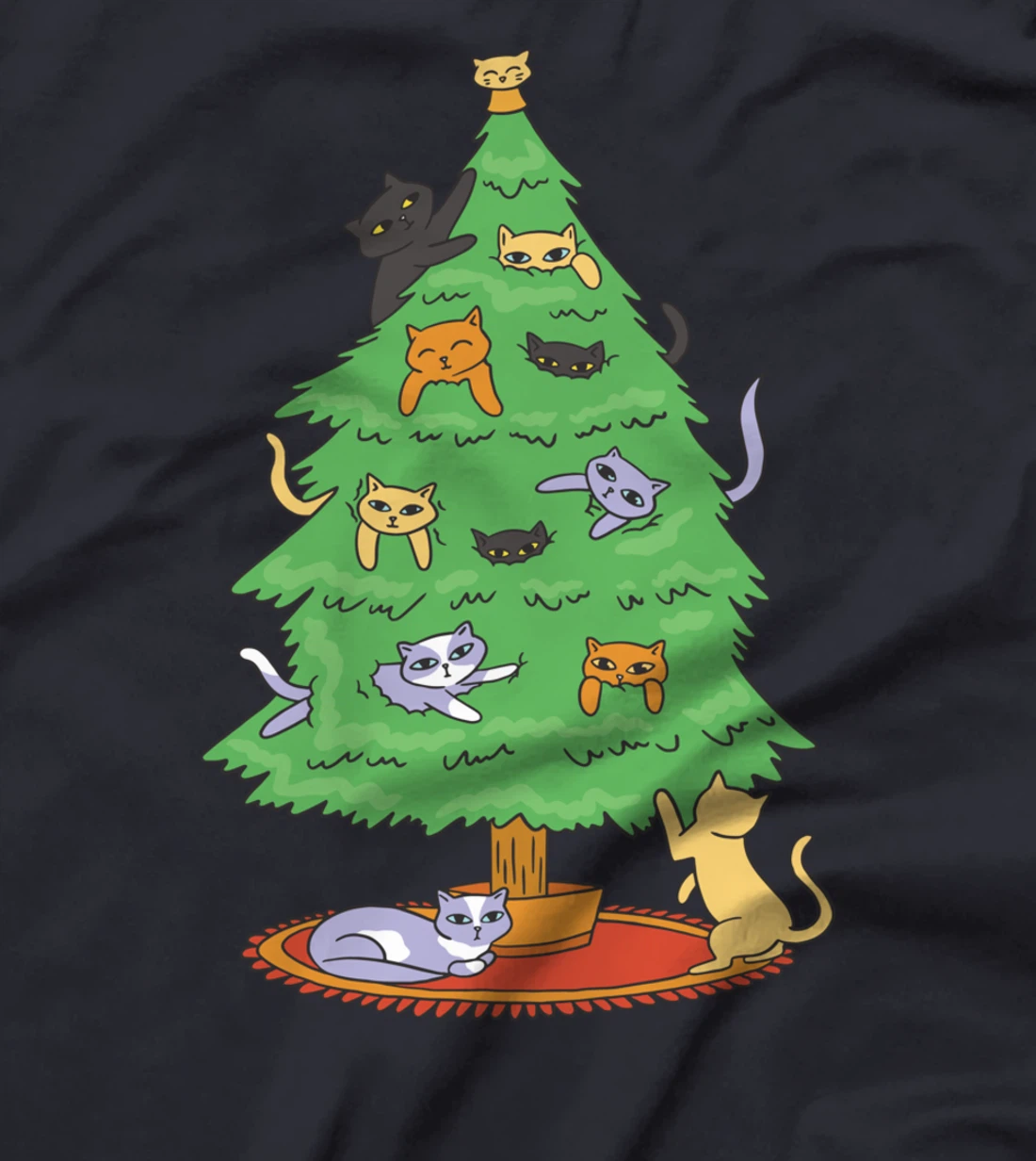 Ugly Christmas Cartoon Cat Tree Winter Advent T-Shirt