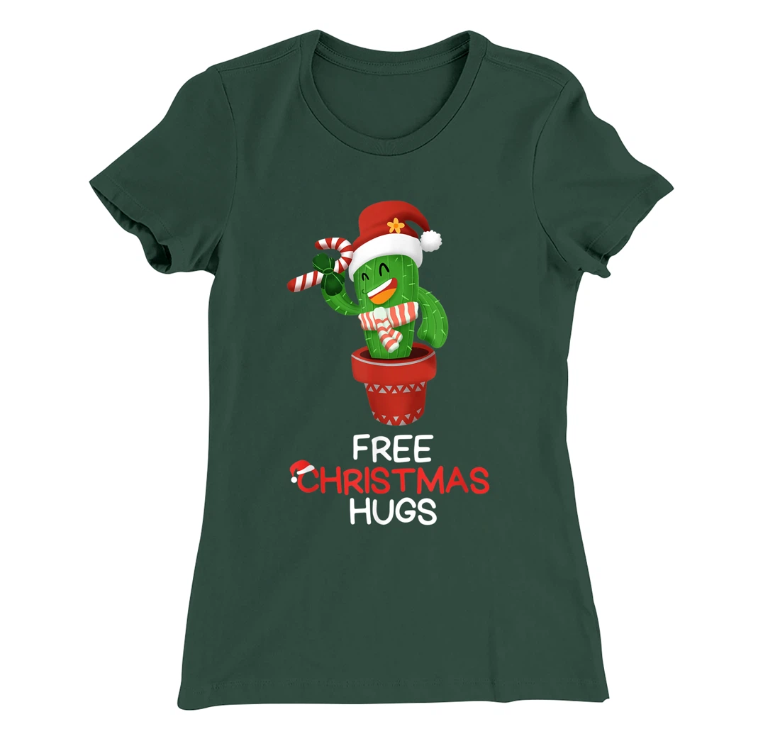 Free Christmas Hugs Cactus T-Shirt, Kid T-Shirt and Women T-Shirt