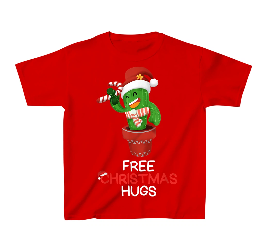 Free Christmas Hugs Cactus T-Shirt, Kid T-Shirt and Women T-Shirt