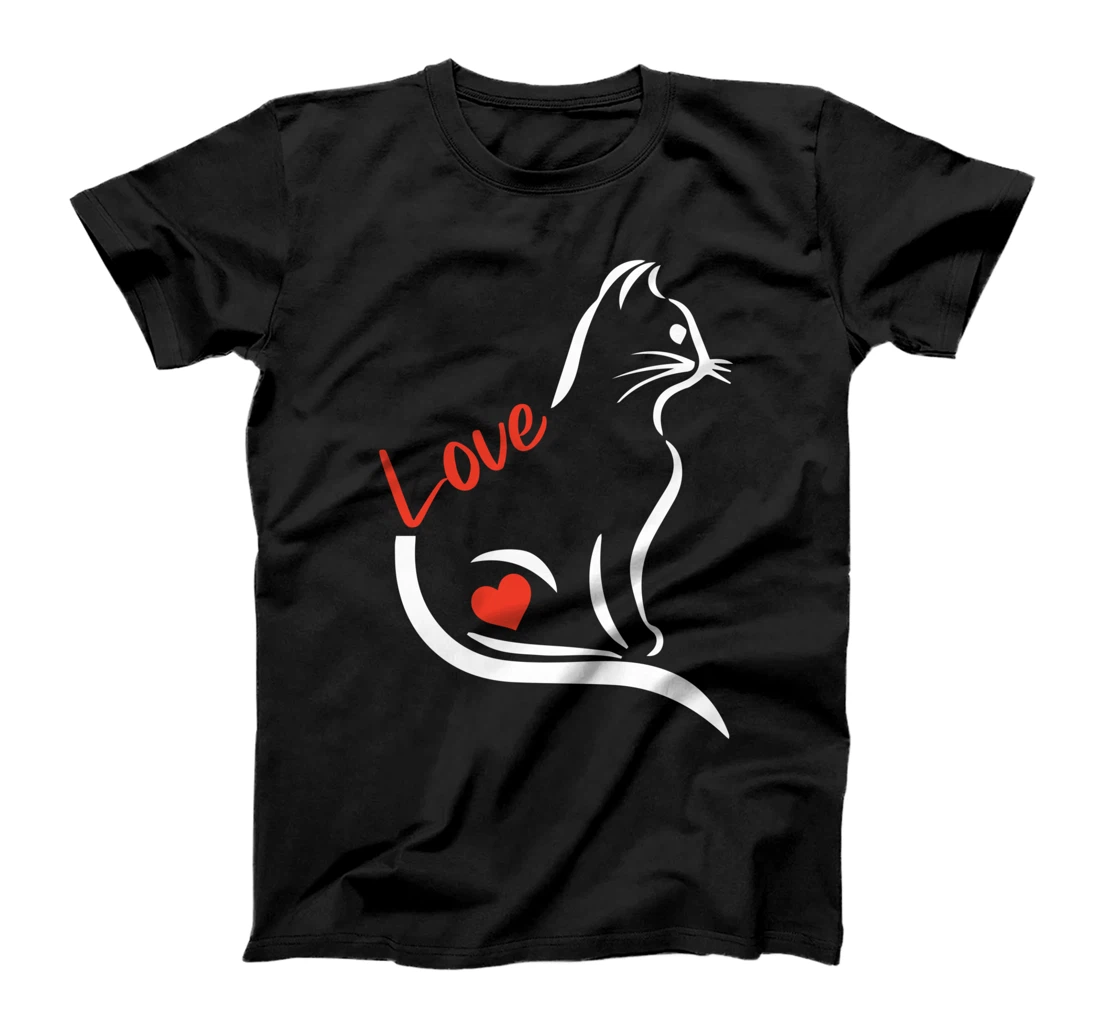 Cat Love Line Art Valentines Day Cute Kitten Kitty Love T-Shirt