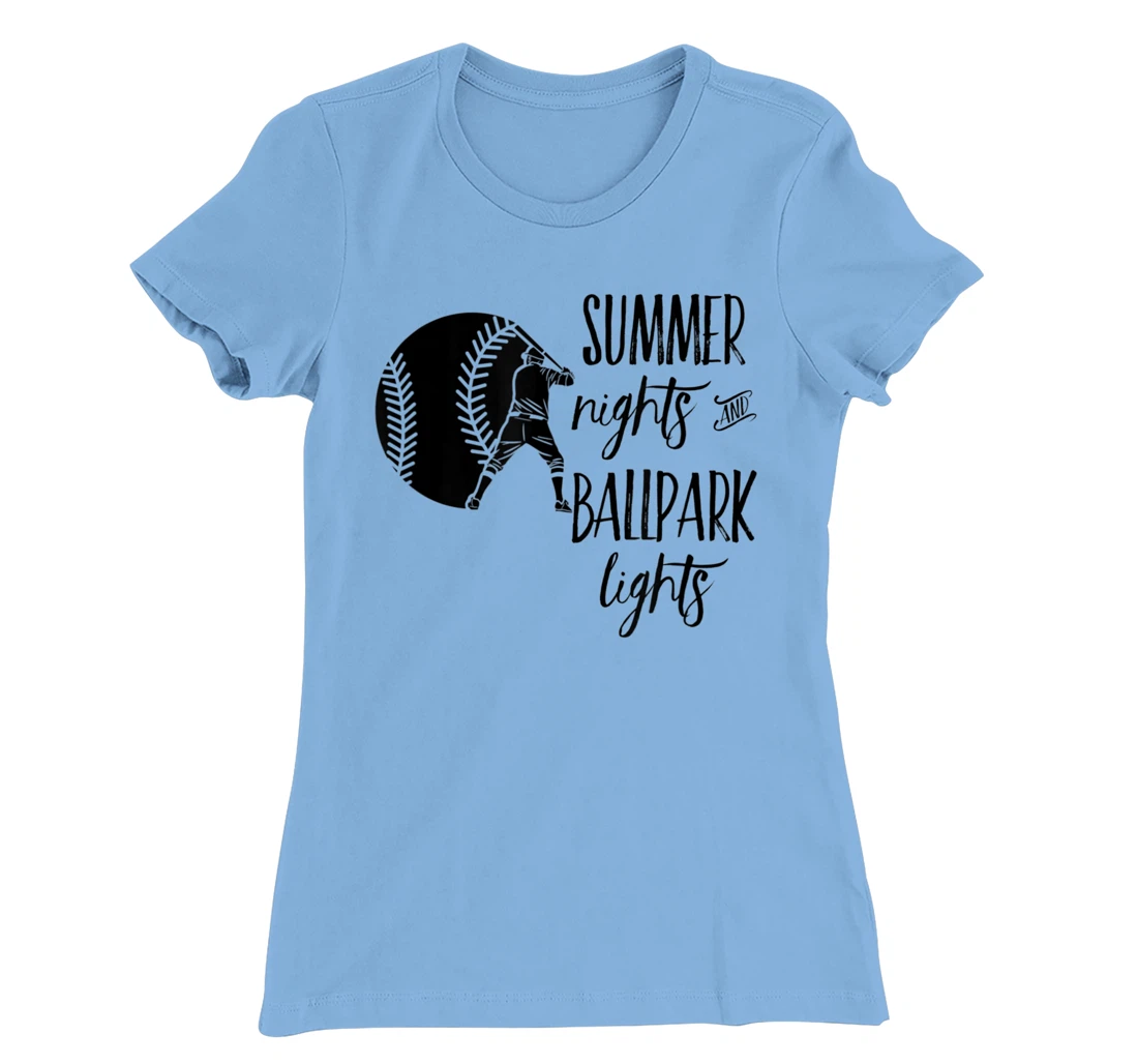 Womens Baseball Summer Nights Ball Park Graphic Novelty TShirt T-Shirt, Women T-Shirt