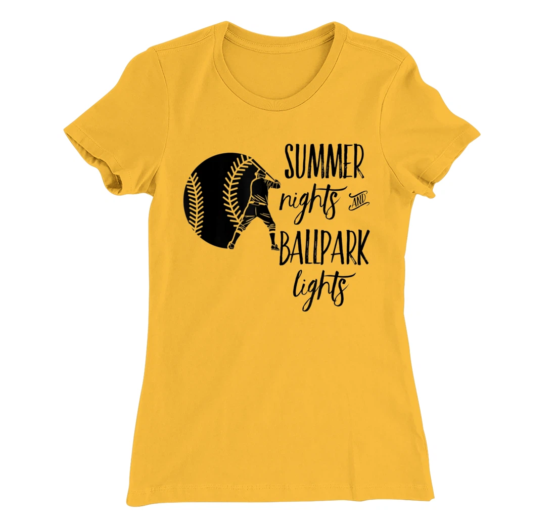 Womens Baseball Summer Nights Ball Park Graphic Novelty TShirt T-Shirt, Women T-Shirt