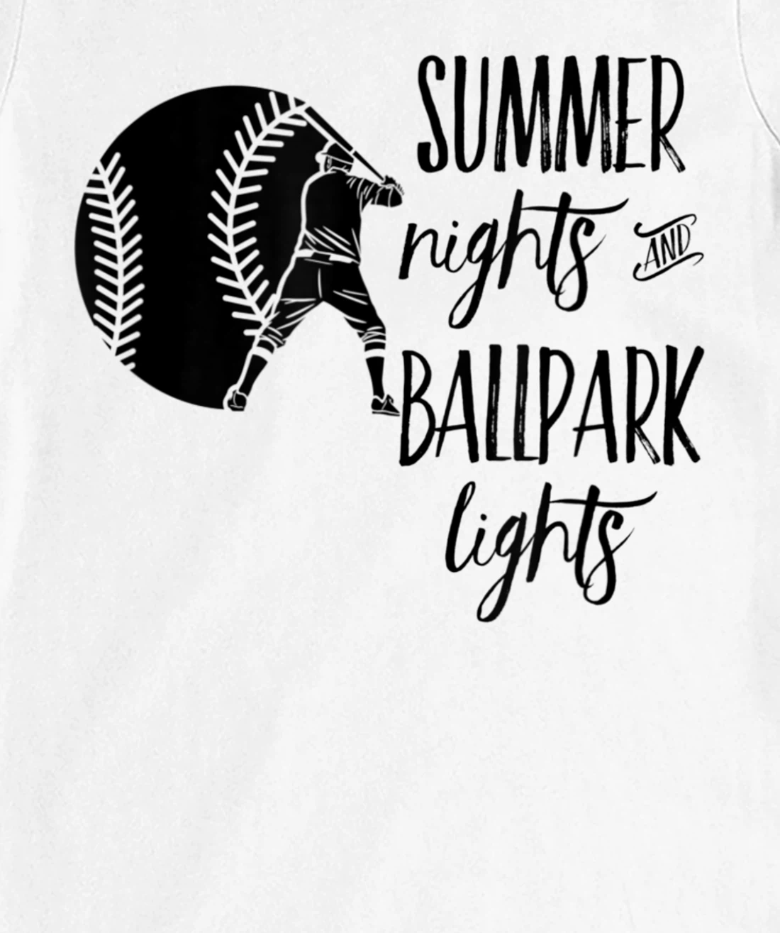 Womens Baseball Summer Nights Ball Park Graphic Novelty TShirt T-Shirt, Women T-Shirt
