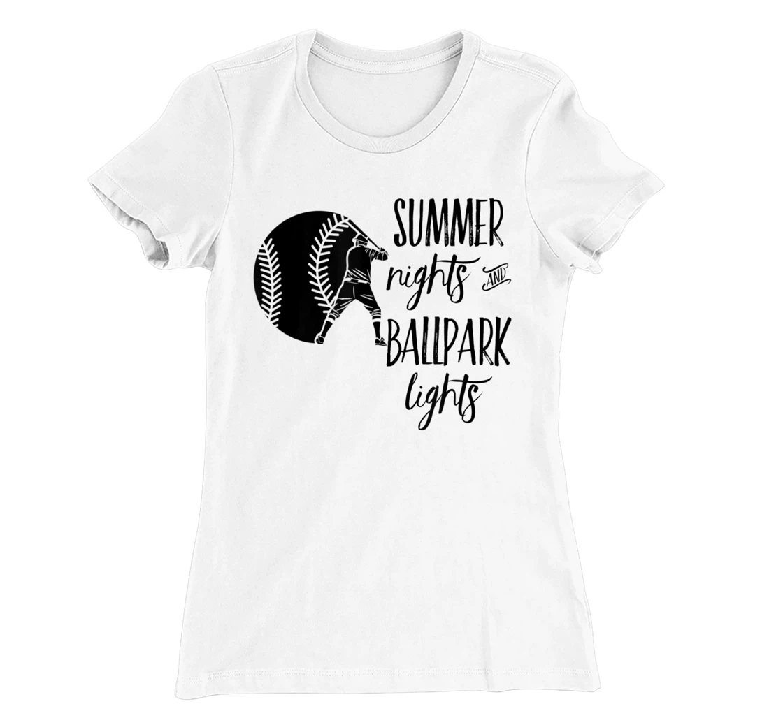 Womens Baseball Summer Nights Ball Park Graphic Novelty TShirt T-Shirt, Women T-Shirt
