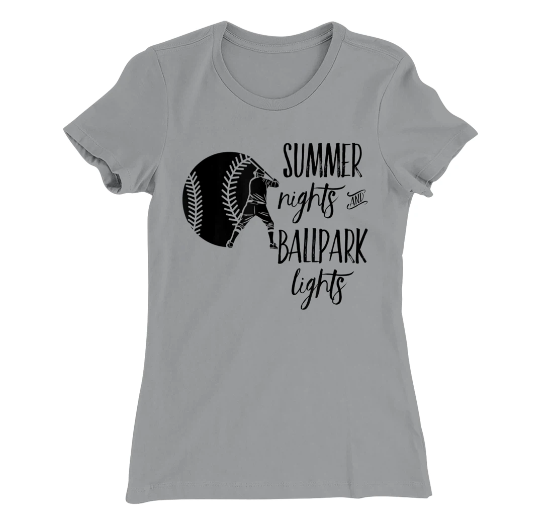 Womens Baseball Summer Nights Ball Park Graphic Novelty TShirt T-Shirt, Women T-Shirt