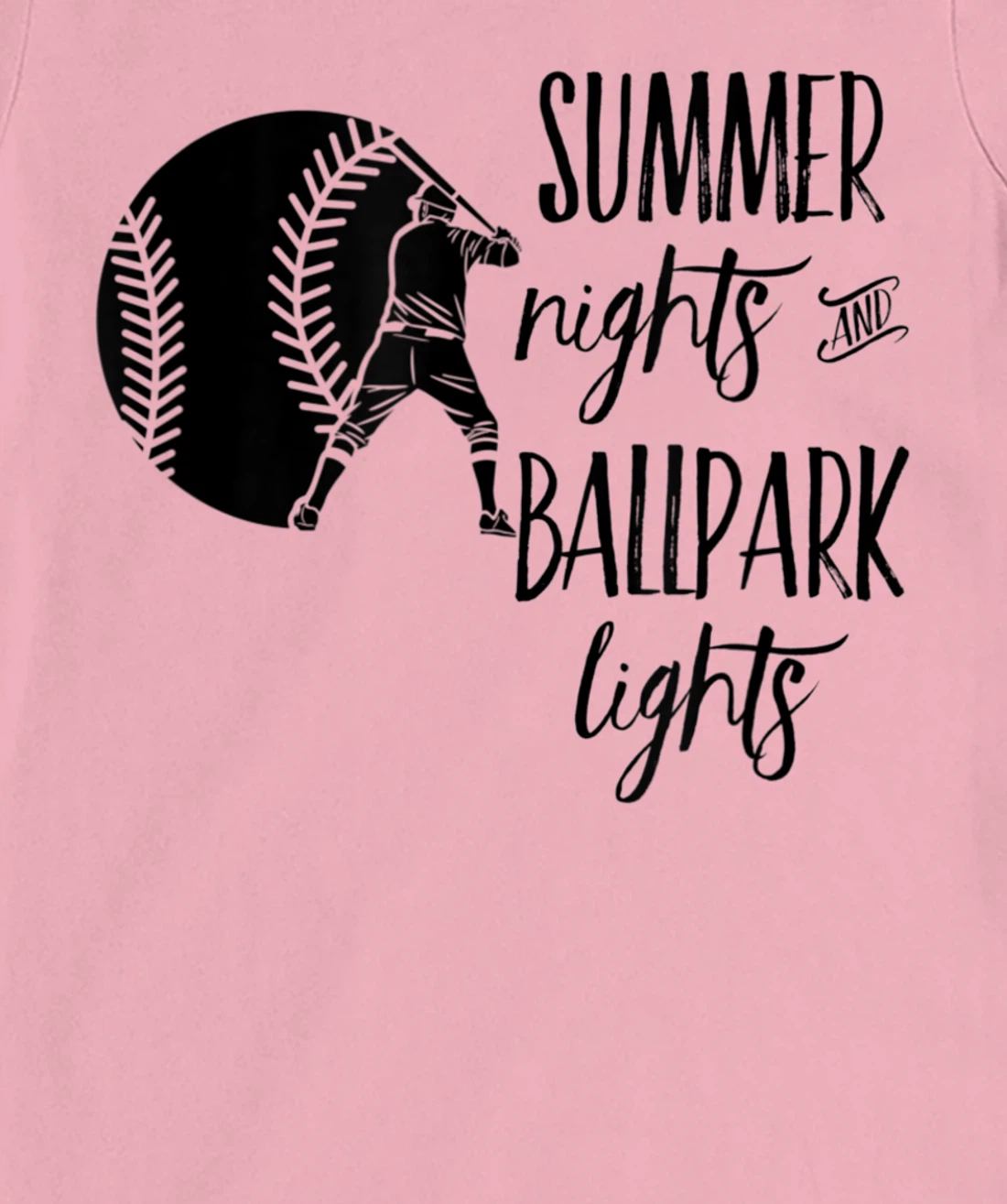 Womens Baseball Summer Nights Ball Park Graphic Novelty TShirt T-Shirt, Women T-Shirt