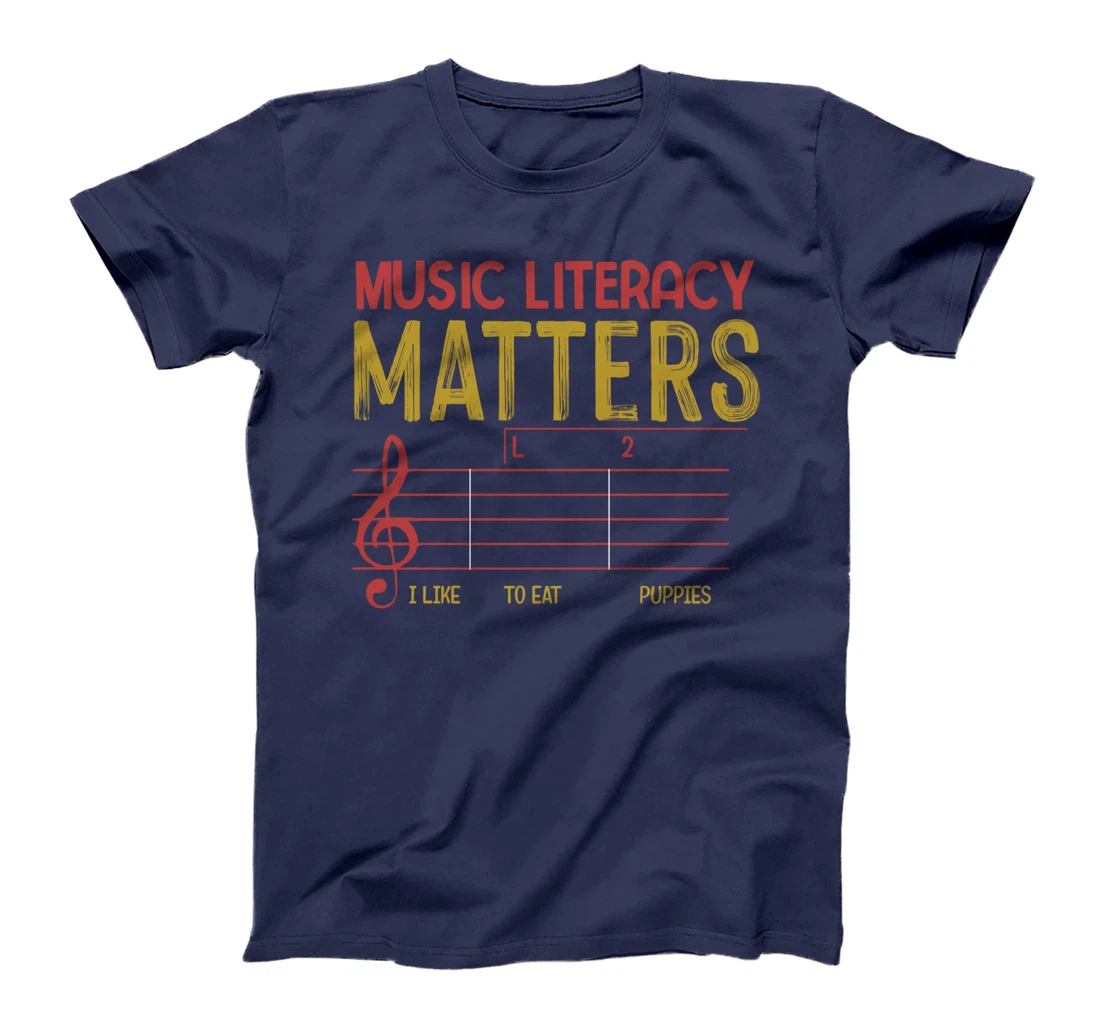Music Literacy Matters I Like To Eat Puppies Retro Vintage T-Shirt
