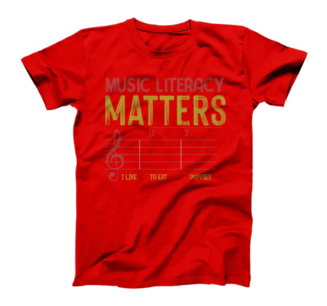 Music Literacy Matters I Like To Eat Puppies Retro Vintage T-Shirt
