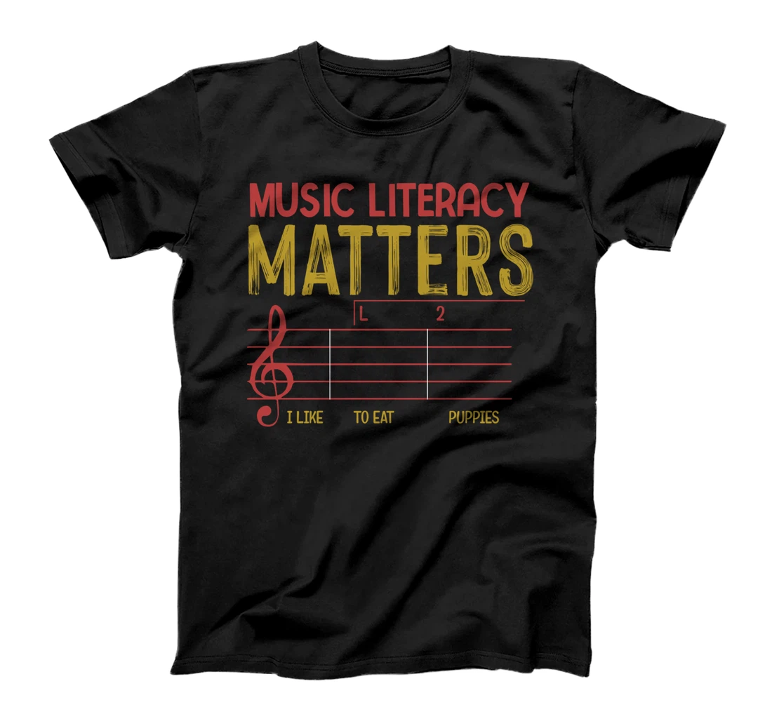 Music Literacy Matters I Like To Eat Puppies Retro Vintage T-Shirt