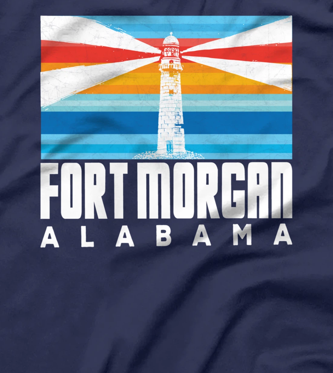 Lighthouse Fort Morgan AL Beach Vintage Striped Lighthouse T-Shirt