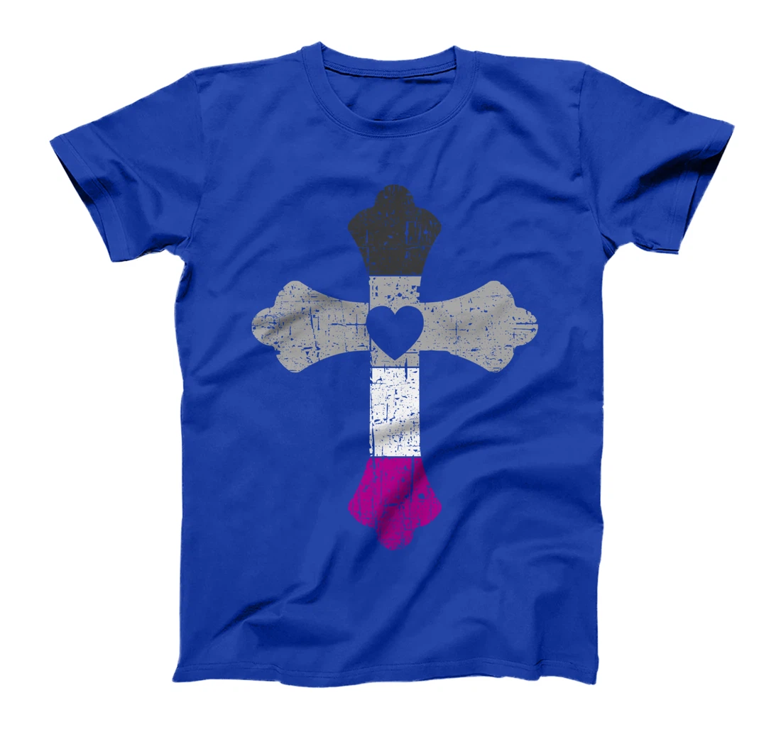 Cross in asexual colors, LGBTQA+, Christian religious T-Shirt