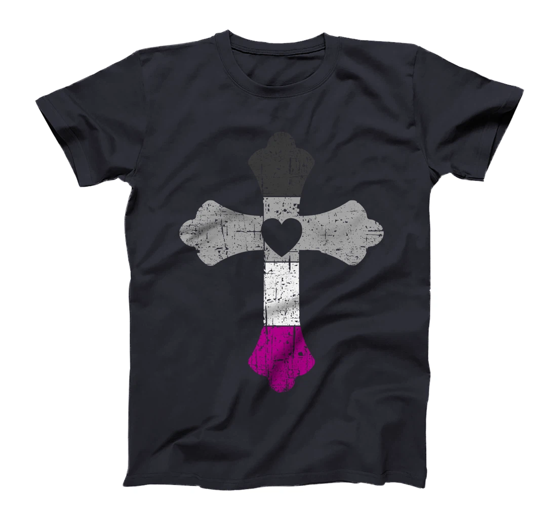 Cross in asexual colors, LGBTQA+, Christian religious T-Shirt