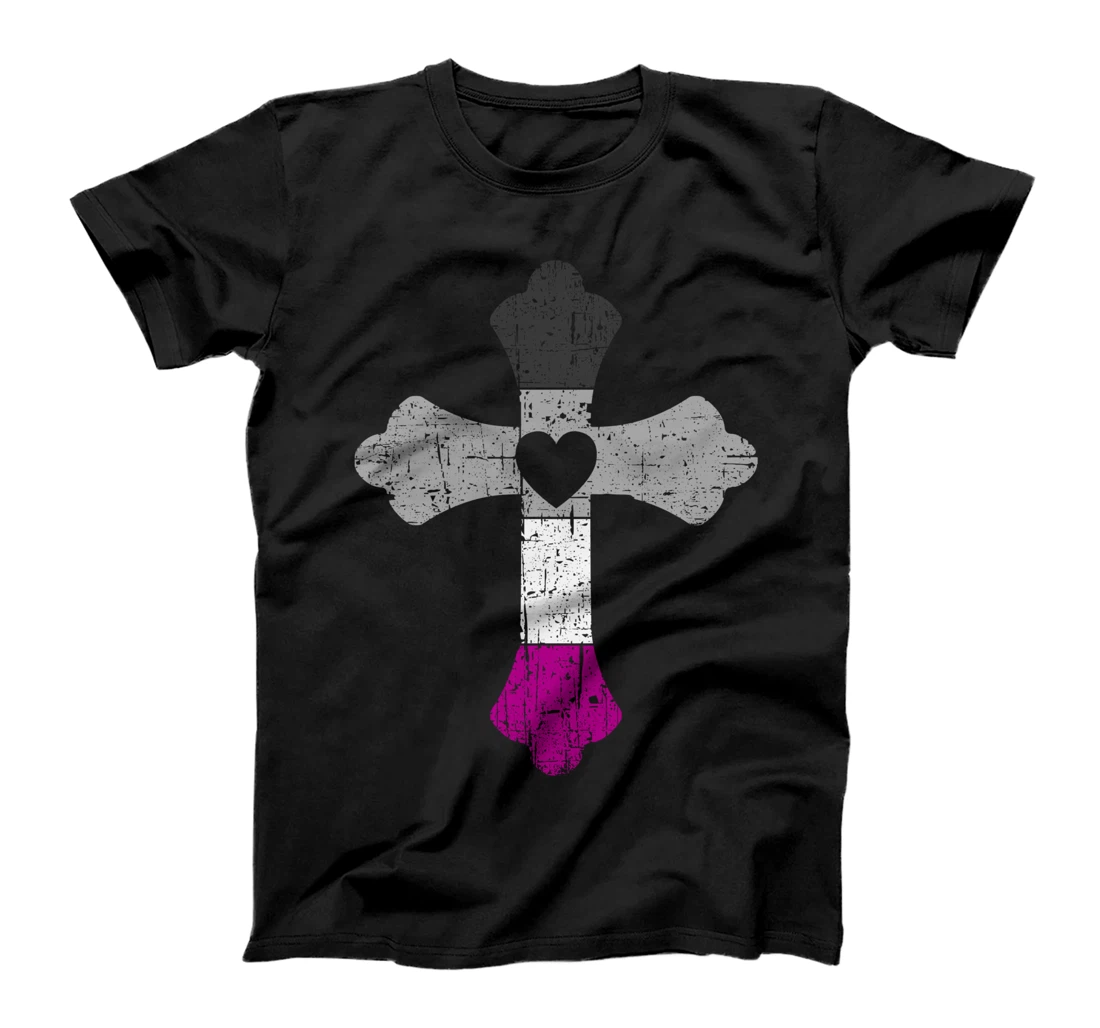 Cross in asexual colors, LGBTQA+, Christian religious T-Shirt