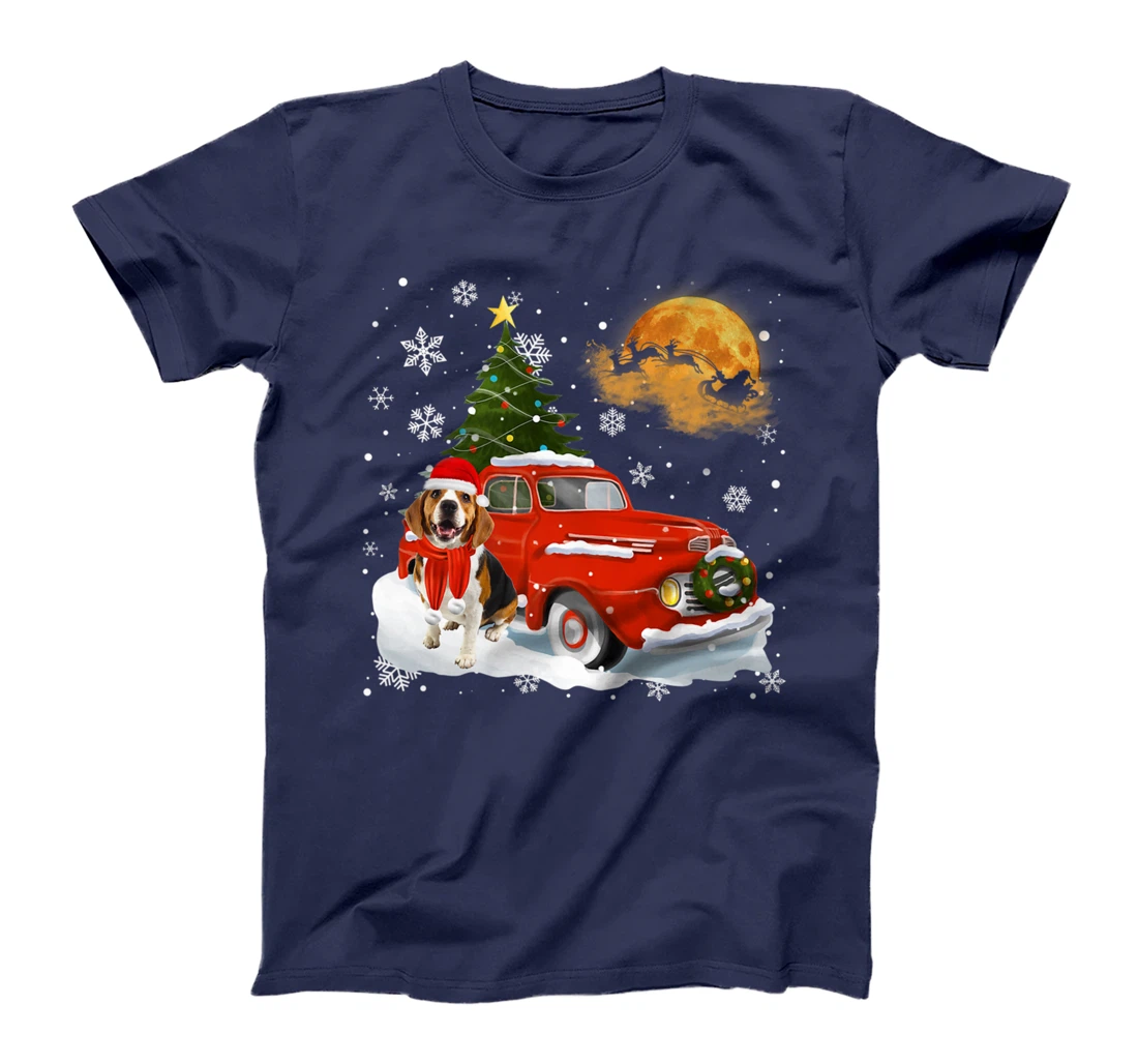 Beagle Dog Riding Red Truck Christmas Decorations T-Shirt