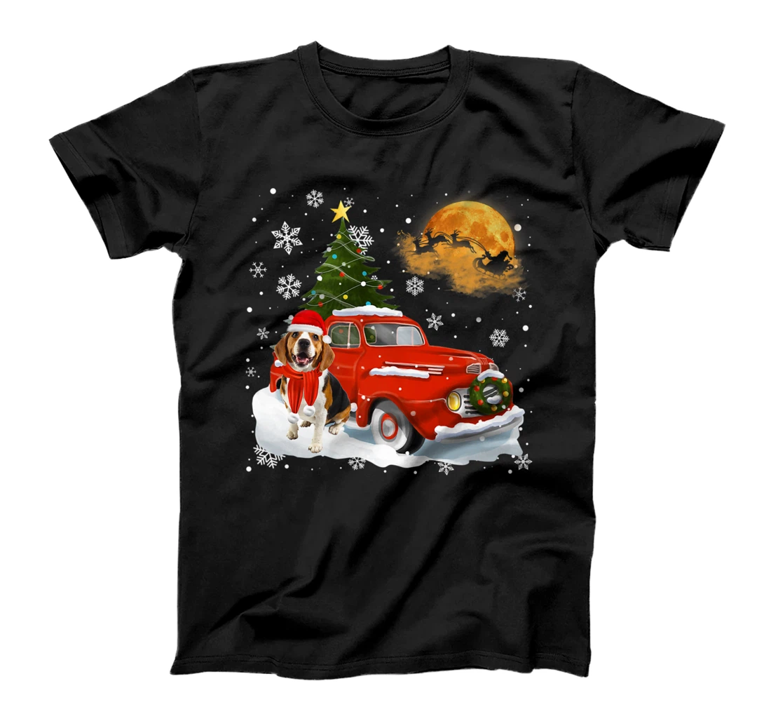 Beagle Dog Riding Red Truck Christmas Decorations T-Shirt