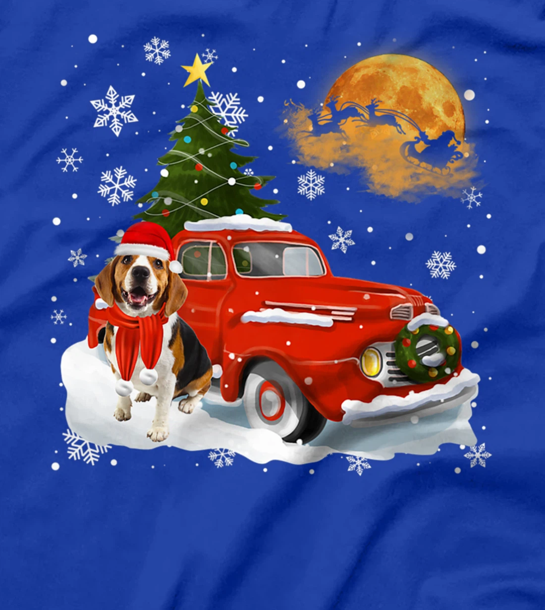 Beagle Dog Riding Red Truck Christmas Decorations T-Shirt