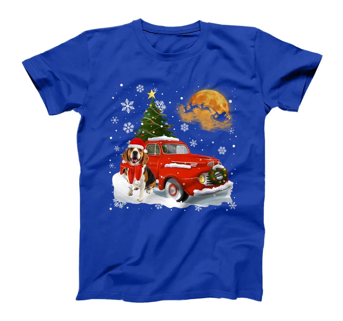 Beagle Dog Riding Red Truck Christmas Decorations T-Shirt