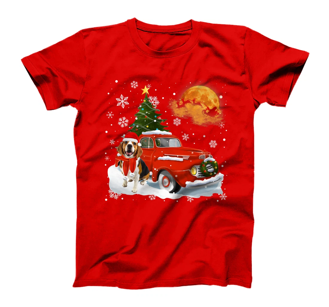 Beagle Dog Riding Red Truck Christmas Decorations T-Shirt