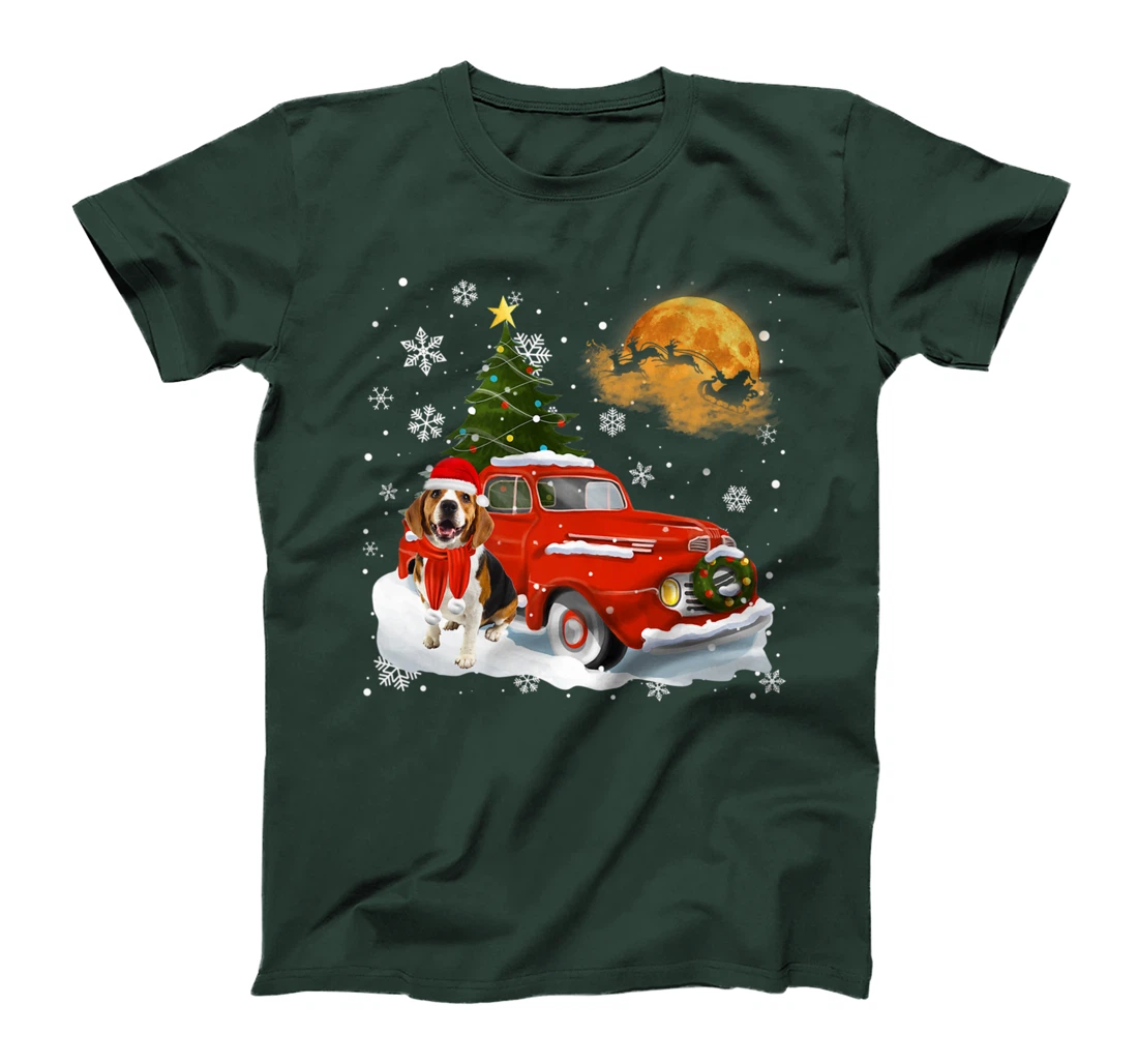 Beagle Dog Riding Red Truck Christmas Decorations T-Shirt