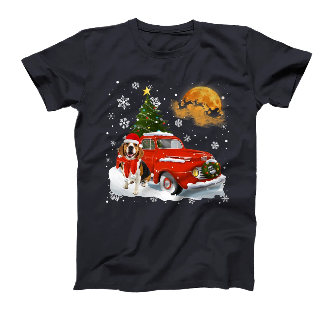 Beagle Dog Riding Red Truck Christmas Decorations T-Shirt
