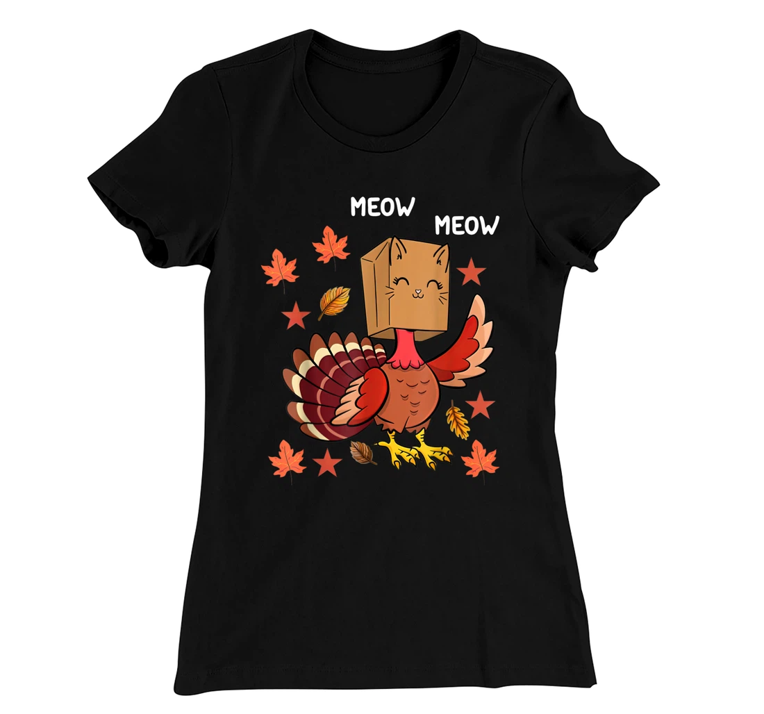 Thanksgiving Cat Funny Fake Cat Meow Thanksgiving Turkey T-Shirt, Kid T-Shirt and Women T-Shirt