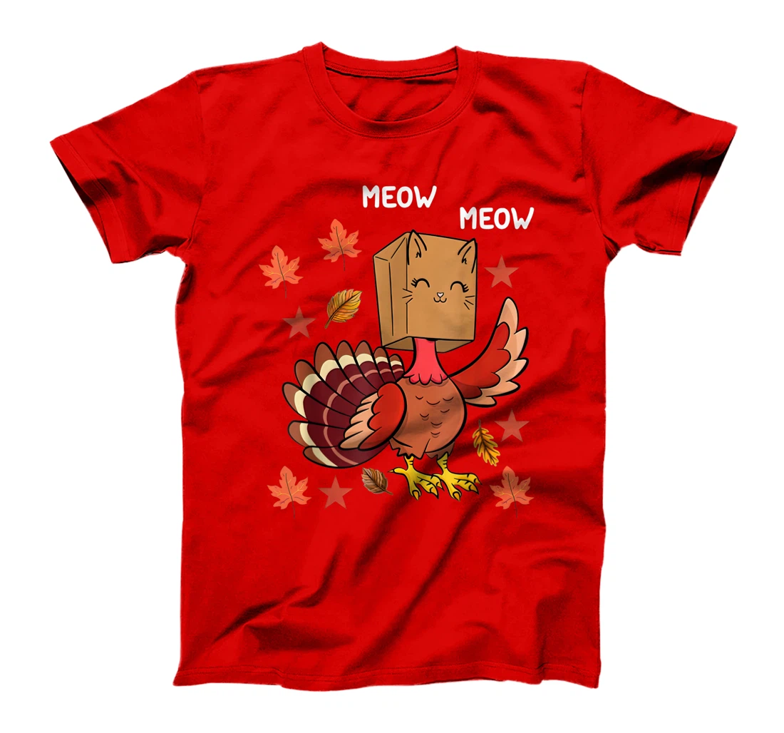 Thanksgiving Cat Funny Fake Cat Meow Thanksgiving Turkey T-Shirt, Kid T-Shirt and Women T-Shirt