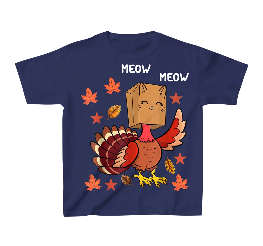 Thanksgiving Cat Funny Fake Cat Meow Thanksgiving Turkey T-Shirt, Kid T-Shirt and Women T-Shirt