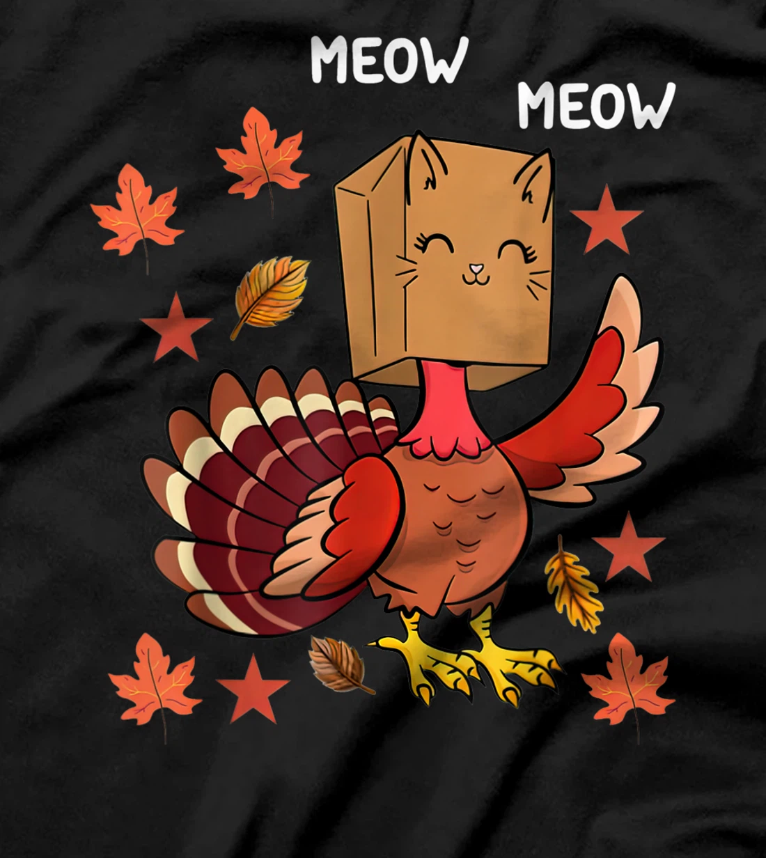 Thanksgiving Cat Funny Fake Cat Meow Thanksgiving Turkey T-Shirt, Kid T-Shirt and Women T-Shirt