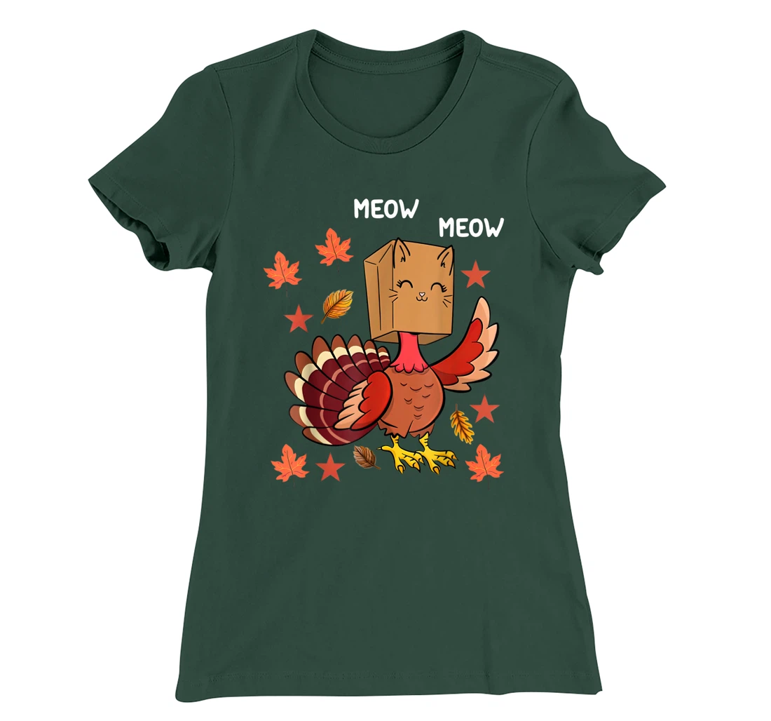 Thanksgiving Cat Funny Fake Cat Meow Thanksgiving Turkey T-Shirt, Kid T-Shirt and Women T-Shirt