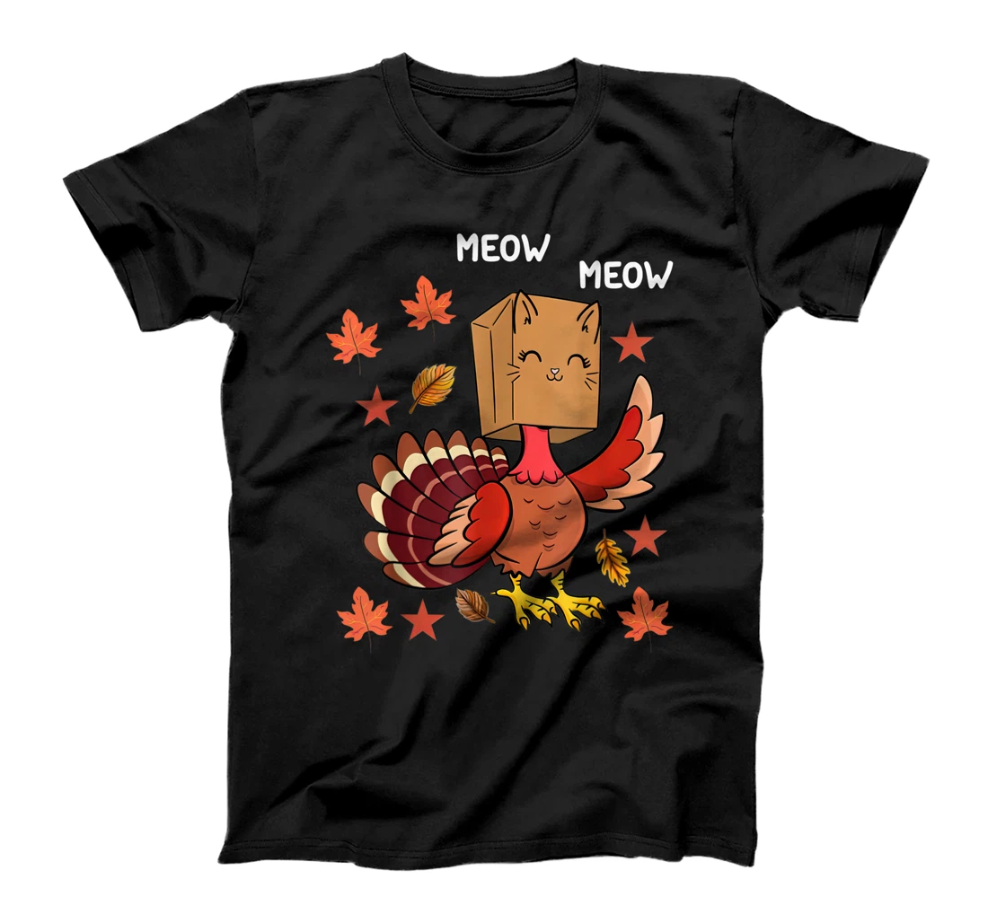 Thanksgiving Cat Funny Fake Cat Meow Thanksgiving Turkey T-Shirt, Kid T-Shirt and Women T-Shirt