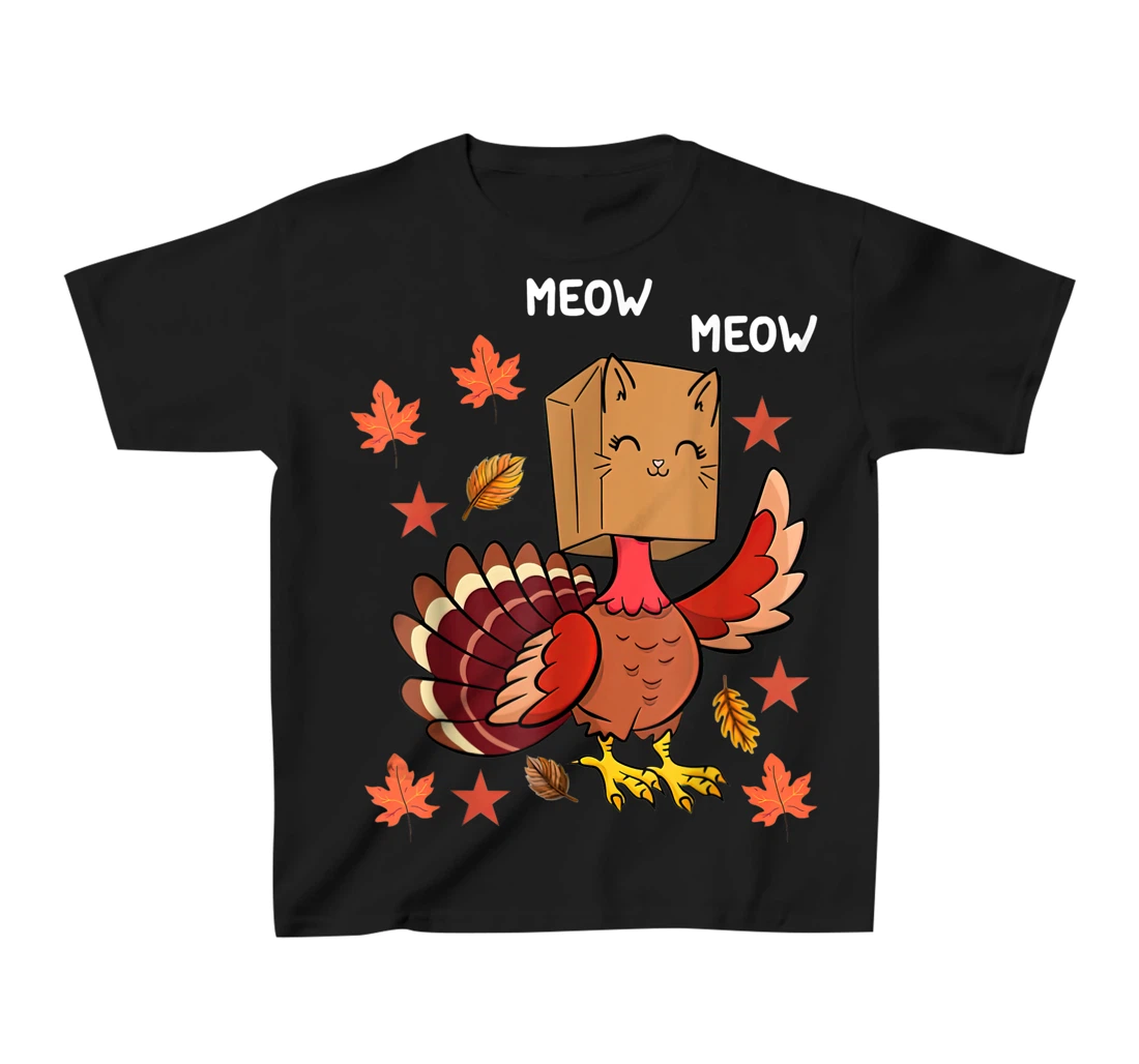 Thanksgiving Cat Funny Fake Cat Meow Thanksgiving Turkey T-Shirt, Kid T-Shirt and Women T-Shirt
