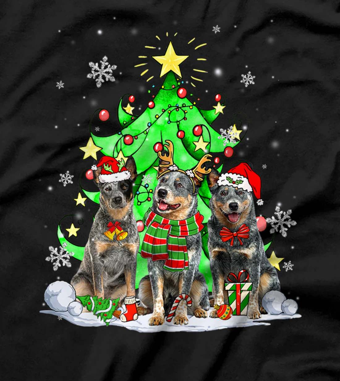 Funny Australian Cattle Dog Reindeer Christmas Light Dog T-Shirt