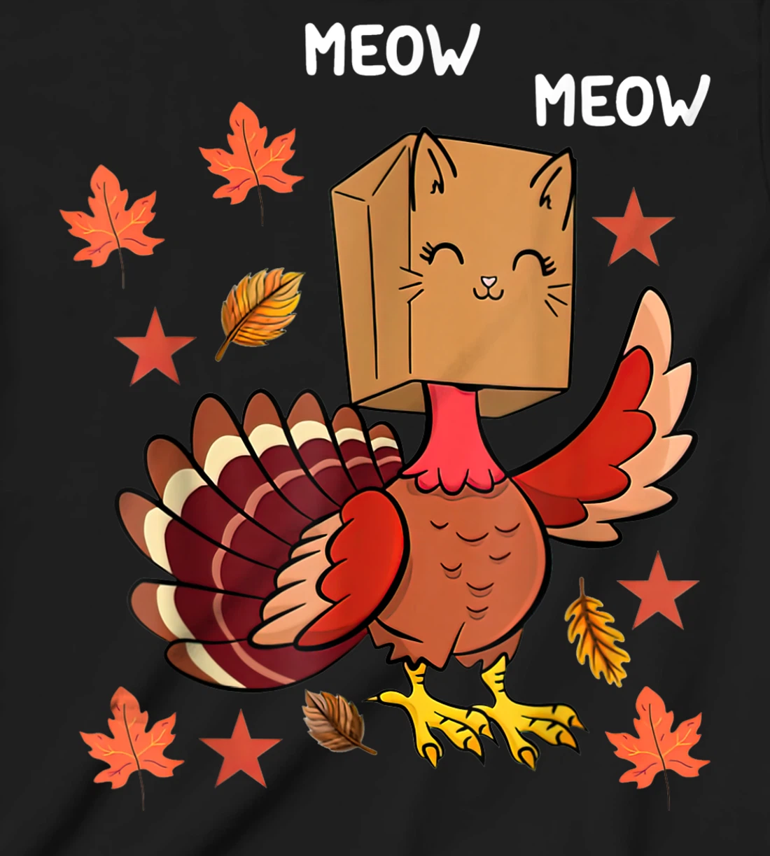 Thanksgiving Cat Funny Fake Cat Meow Thanksgiving Turkey T-Shirt, Kid T-Shirt and Women T-Shirt