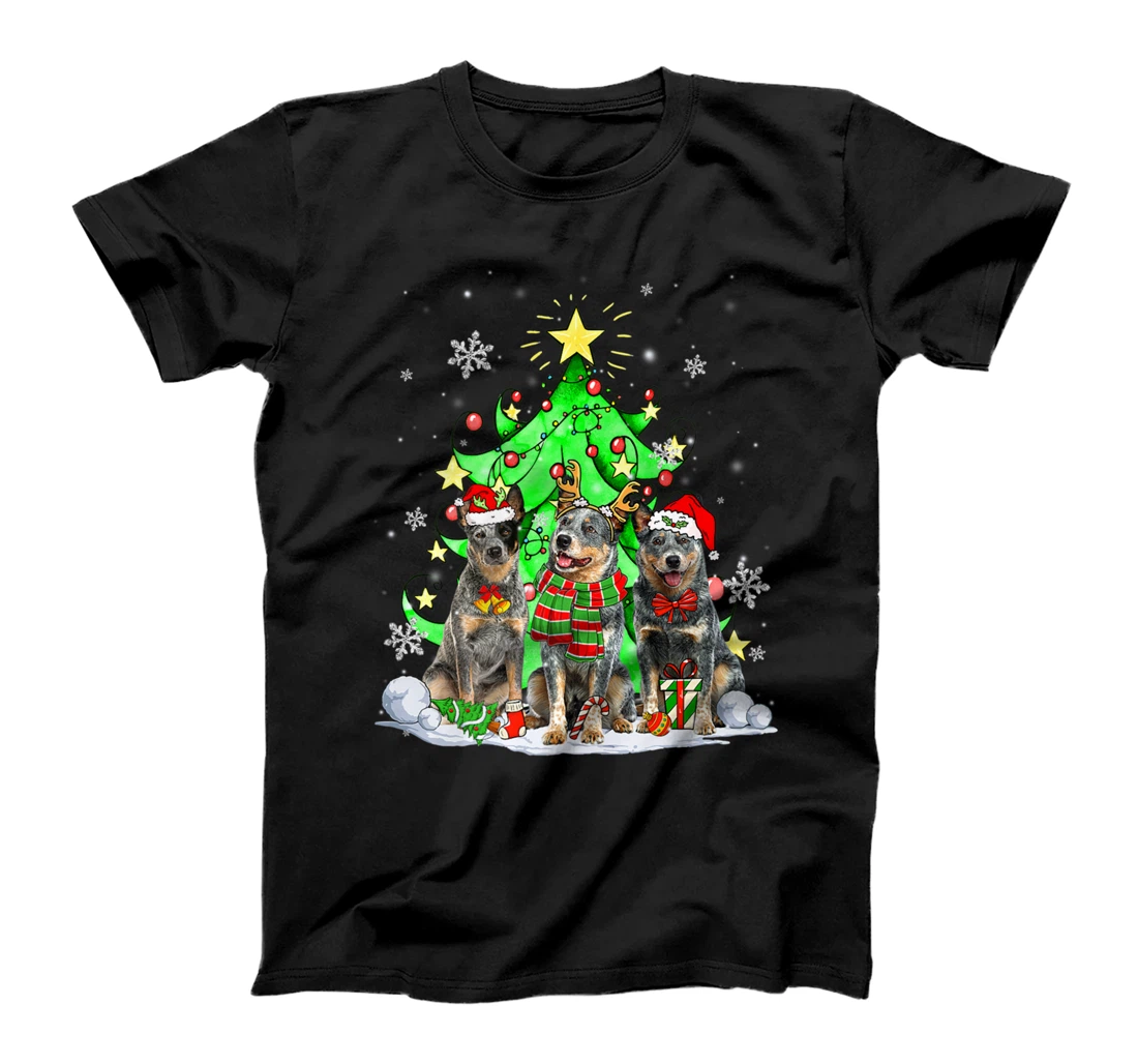 Funny Australian Cattle Dog Reindeer Christmas Light Dog T-Shirt