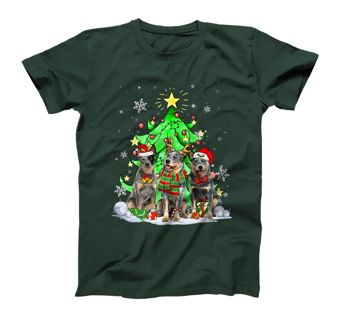Funny Australian Cattle Dog Reindeer Christmas Light Dog T-Shirt