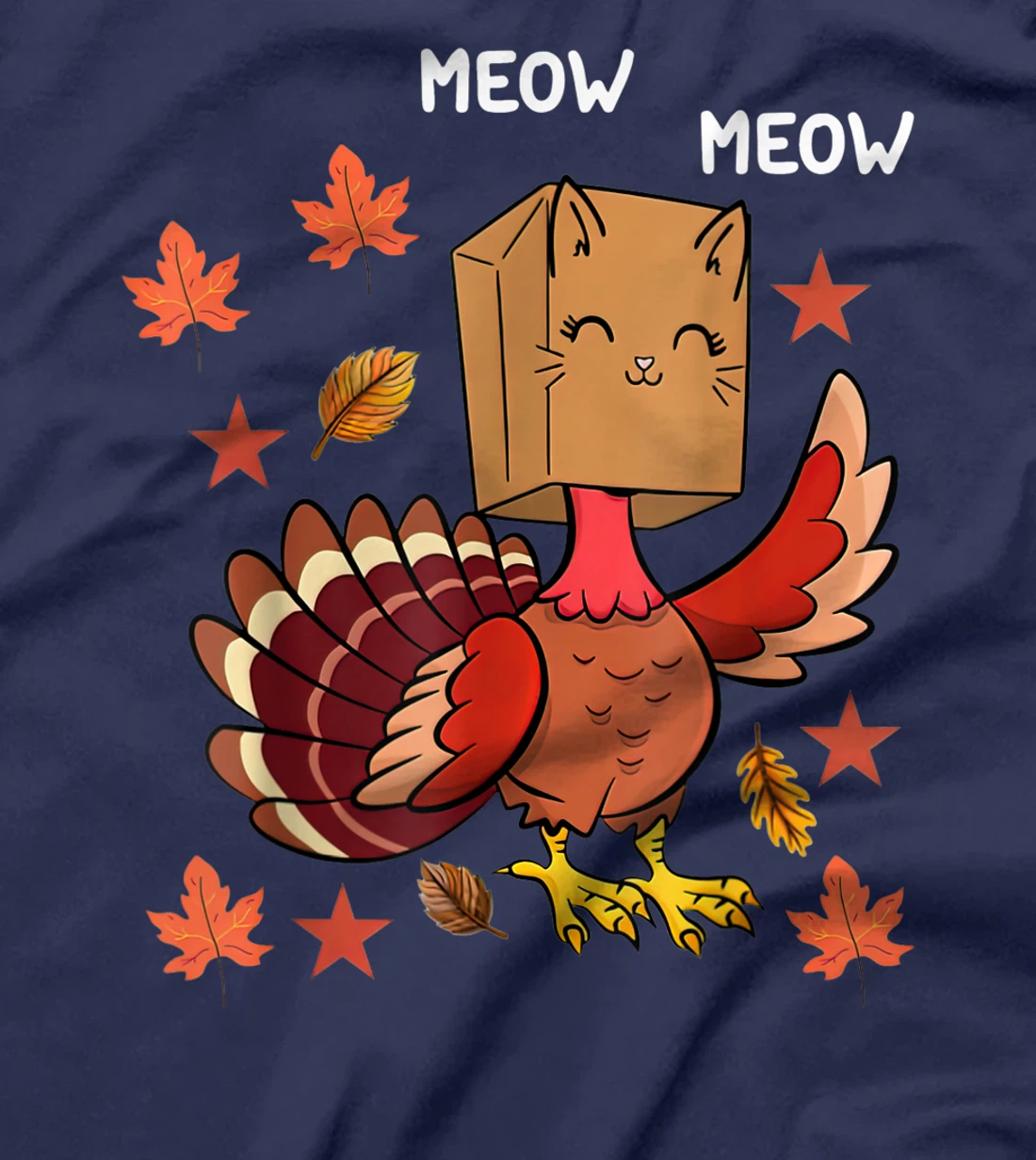 Thanksgiving Cat Funny Fake Cat Meow Thanksgiving Turkey T-Shirt, Kid T-Shirt and Women T-Shirt